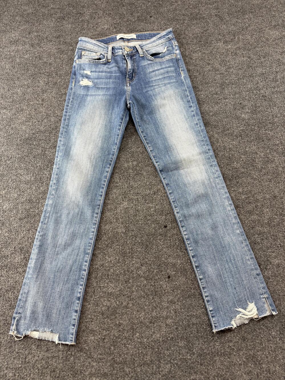 Flying Monkey Jeans Womens 25 Blue Light Wash Distressed Straight Raw Hem
